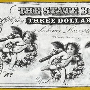 THREE DOLLAR BILL, 1856. Three dollar bill issued in Lecompton, Kansas Territory, 1856