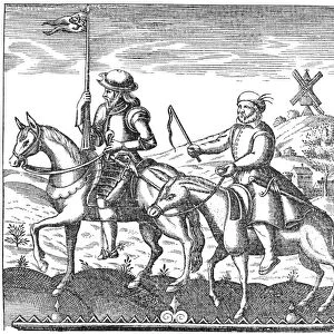 DON QUIXOTE & SANCHO PANZA. Copper engraving from an early 17th century edition