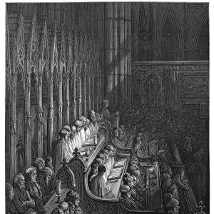 DORE: LONDON, 1872. Westminster Abbey - The Choir. Wood engraving after Gustave Dore