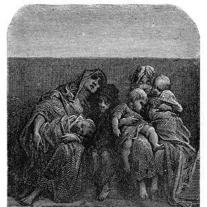 DORE: LONDON, 1873. Resting on the Bridge. Wood engraving after Gustave Dore