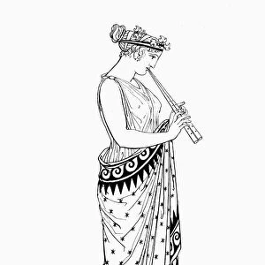 DOUBLE FLUTE. A double-flute player of ancient Greece. Line engraving after an antique Greek vase