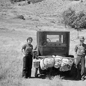 DROUGHT REFUGEES, 1936. Vernon Evans and his family in Montana, en route from South