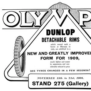 DUNLOP TIRE ADVERT, 1908. English newspaper advertisement, 1908