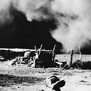 DUST BOWL, 1935. A dust storm in Baca County, Colorado. Photograph by Dorothea Lange