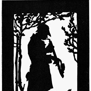 ECKSTEIN: MAN AND DOG. German silhouette by W. Eckstein, 19th century