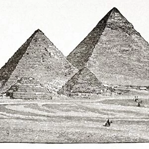 EGYPT: PYRAMIDS AT GIZA. The pyramids at Giza, Egypt. Line engraving, 19th century