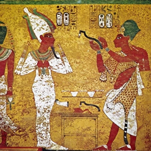 EGYPT: TOMB PAINTING. King Ay, clothed in the leopard-skin mantle of a priest