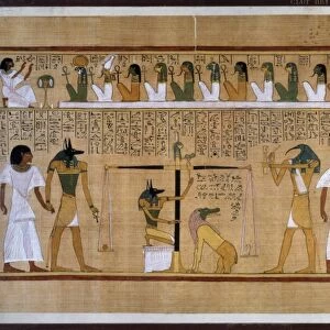 EGYPT: WEIGHING OF SOULS. The judging of the dead and the weighing of souls depicted