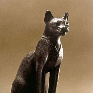 EGYPTIAN BRONZE STATUETTE Statuette of a cat, possibly of the goddess Bastet. Late Dynastic Period
