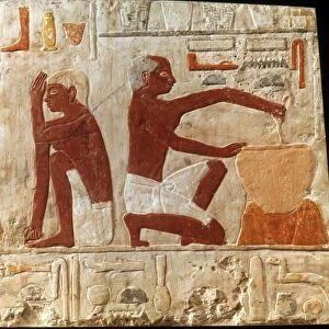 Egyptian painted relief showing bread making, c2400 B. C