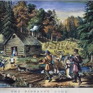 EMIGRANTS: PIONEERs HOME on the western frontier, 1867. Currier & Ives lithograph