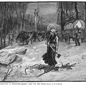 EMIGRANTS TO WEST, 1883. Emigrants traveling westward make camp for the night in