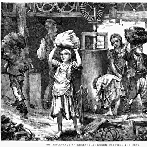 ENGLAND: CHILD LABOR, 1871. The Brickyards of England - Children Carrying the Clay. Wood engraving, English, 1871