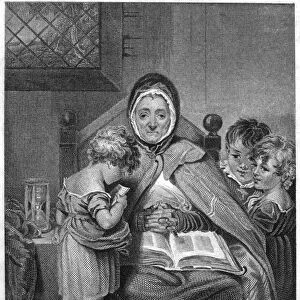 ENGLAND: SCHOOLMISTRESS. Schoolmistress at an English village school. Steel engraving, mid-19th century