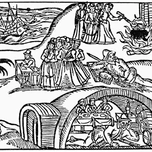 ENGLAND: WITCH, 1591. The English witch, Agnes Sampson, and her coven raising a
