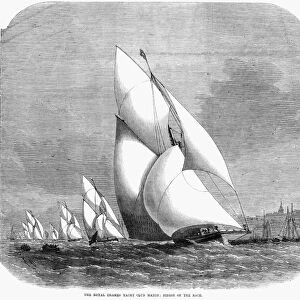 ENGLAND: YACHT RACE, 1869. The finish of the Royal Thames Yacht Club Match. Wood engraving