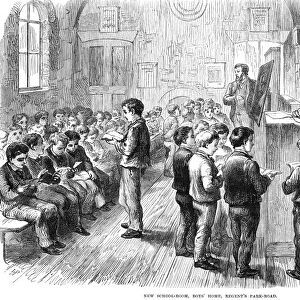ENGLISH ELEMENTARY SCHOOL. New School-Room, Boys Home, Regents Park-Road. A London, England, school for orphan boys. Wood engraving, 1870