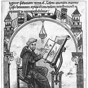 ENGLISH MONK, c1200. Wood engraving after an illumination in a English manuscript, c1200