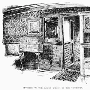 Entrance to the ladies saloon of the steam yacht Namouna. Line engraving, 1882