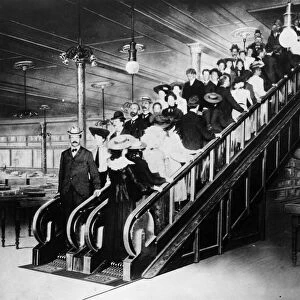 ESCALATOR, 1903. Otis duplex cleat type escalator installed in 1903 at the R. H
