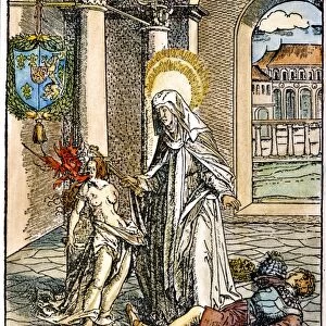EXORCISM. The Frankish queen, St. Radegunda, exorcising a devil