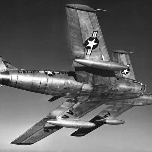 F-86 JET FIGHTER PLANE. Korean War era North American F-86 Sabre combat aircraft in flight
