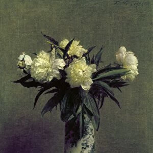FANTIN-LATOUR: PEONIES, 1872. Peonies in a blue and white vase. Oil on canvas by Henri Fantin-Latour, 1872