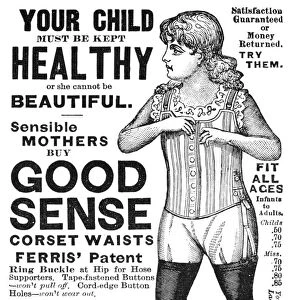 FASHION: CORSET, 1890. Advertisement for childrens corset, American, 1890