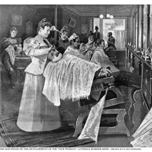FEMALE BARBER-SHOP, 1895. A Chicago phase of the development of the New Woman