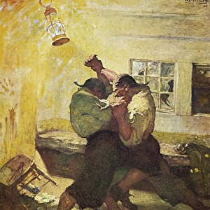 The fight in the cabin. Illustration, 1911, by N. C. Wyeth for Robert Louis Stevensons Treasure Island