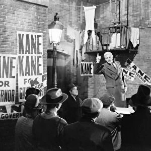 FILM: CITIZEN KANE, 1941. Joseph Cotten stumping for Kane (Orson Welles) in a scene from the 1941 motion picture Citizen Kane