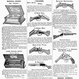 FIREARMS ADVERTISEMENT. Firearms and music boxes advertised in the purchasing bureau pages of Demorests Family Magazine, c1890s