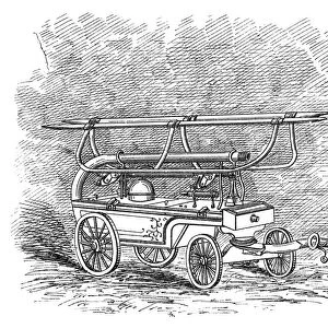 FIREFIGHTING, c1834. An American hand-pulled fire engine dating from c1834. Engraving