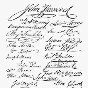 First page of signatures on the Declaration of Independence