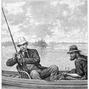 FISHING, 1884. A distinguished fisherman enjoying his well-earned vacation. Engraving
