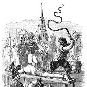 FLOGGING, 19th CENTURY. The knout in Russia. Wood engraving, mid-19th century