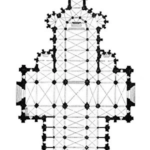 Floor plan of 13th century Cathedral of Notre Dame at Rouen, France