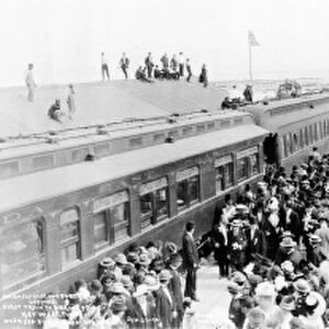 FLORIDA: RAILROAD, 1912. Henry Morrison Flagler and his party exiting the first
