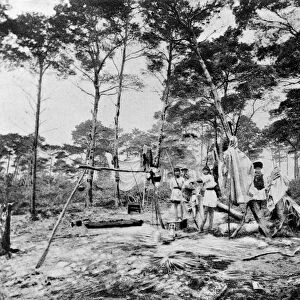 FLORIDA: SEMINOLE CAMP. A Seminole Native American camp in Florida. Photograph, c1895