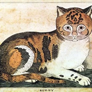 FOLK ART: CAT. Kitty. Engraving, 19th century, by George White, Vermont