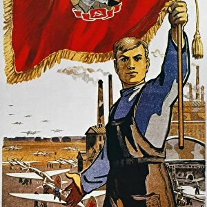 Follow This Workers Example / Produce More for the Front. Soviet World War II poster, 1942