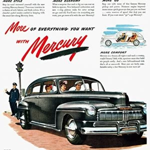 FORD MERCURY AD, 1946. American magazine advertisement, 1946, for Ford Mercury automobiles