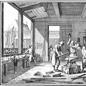 FRANCE: IRON FORGE. Line engraving, French, mid-18th century