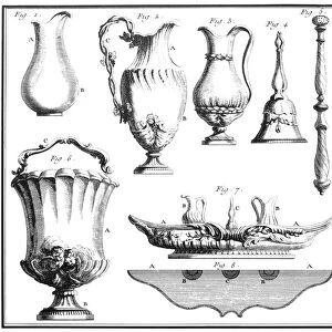 FRANCE: SILVERWARE. Engraved designs for silverware, pitchers and buckets. French, mid-18th century