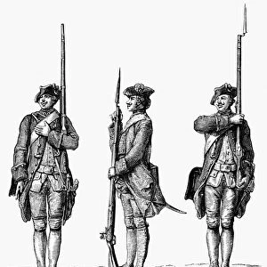 FRENCH INFANTRY, c1766. Military exercises of the French infantry. Engraving, French, 19th century