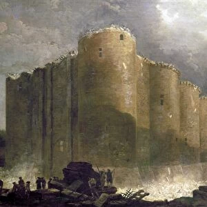 FRENCH REVOLUTION, 1789. The demolition of the Bastille in Paris, summer 1789. Contemporary oil on canvas by Huber Robert
