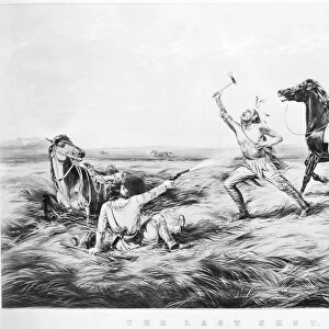 FRONTIERSMAN, 1858. The Last Shot. Lithograph, 1858, by Currier and Ives