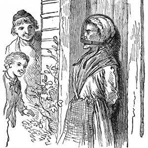 GAGGED SCOLD, 17th CENTURY. A scold, or perhaps just an opinionated woman, is gagged in Puritan New England. Wood engraving, American, 19th century