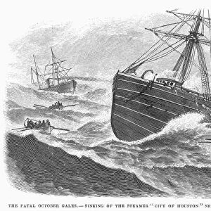 GALE IN THE ATLANTIC, 1878. The steamer City of Houston, is abandoned after having gone ashore on Frying-pan Shoals, off the coast of North Carolina in a gale, October 1878