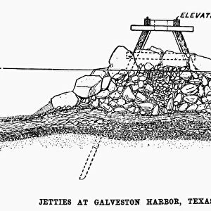 GALVESTON JETTY, 1896. Cross-section of the jetties at Galveston Harbor, Texas